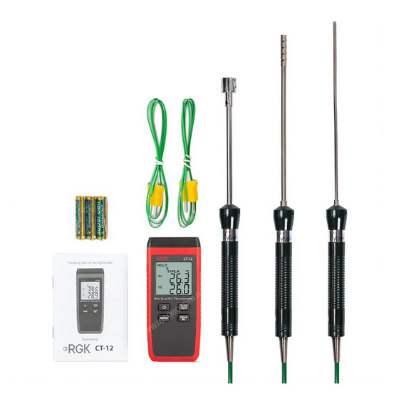 Термометр RGK CT-12 с зондом температуры воздуха TR-10A, поверхностным зондом TR-10S и погружным зондом температуры TR-10W с поверкой