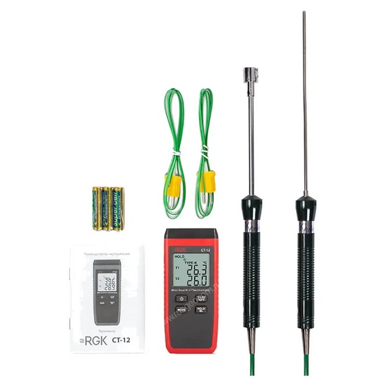 Термометр RGK CT-12 с погружным зондом температуры TR-10W и поверхностным зондом TR-10S с поверкой