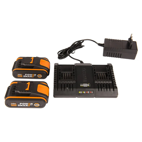 Комплект WORX WA3610: двойное зарядное устройство WA3772 + 2 АКБ 2.0 А/ч