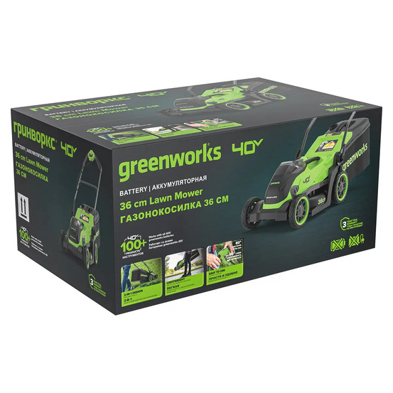 Аккумуляторная газонокосилка Greenworks GD40LM361 бесщеточная, 40V без АКБ и ЗУ