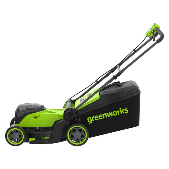 Аккумуляторная газонокосилка Greenworks GD24X2LM411 бесщеточная, 24V с АКБ 2х2 Ач + ЗУ 4А быстрое