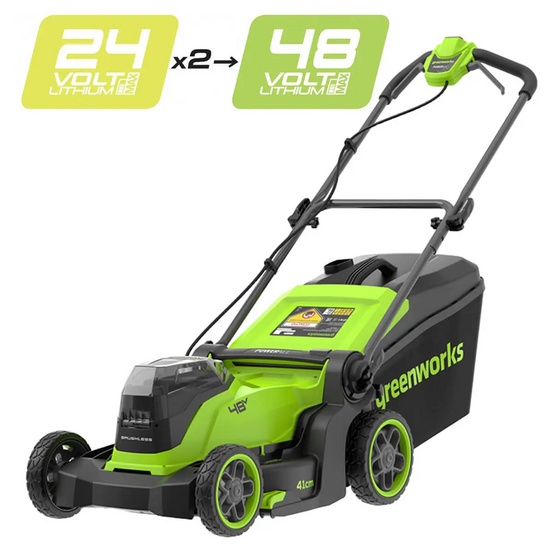 Аккумуляторная газонокосилка Greenworks GD24X2LM411, 2х24V, 41 см, бесщеточная, без АКБ и ЗУ (2520907)