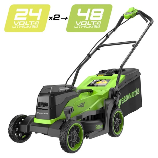 Аккумуляторная газонокосилка Greenworks GD24X2LM361, 2х24V, 36 см, бесщеточная, без АКБ и ЗУ