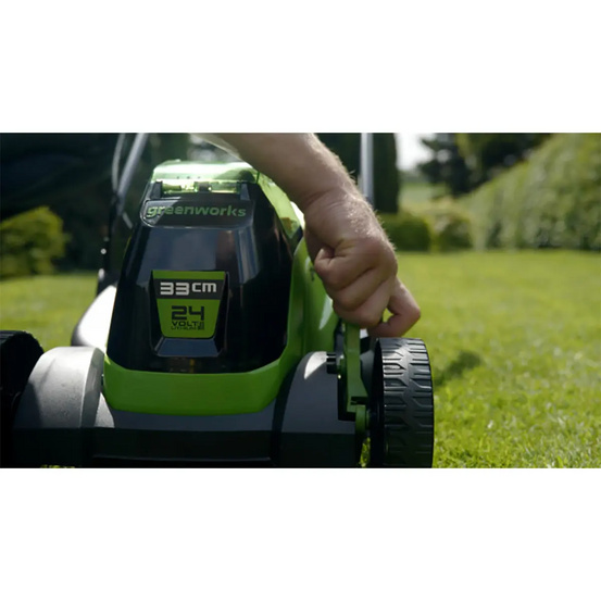 Аккумуляторная газонокосилка Greenworks GD24LM33 бесщеточная, 24V с АКБ 4 Ач + ЗУ 4А быстрое