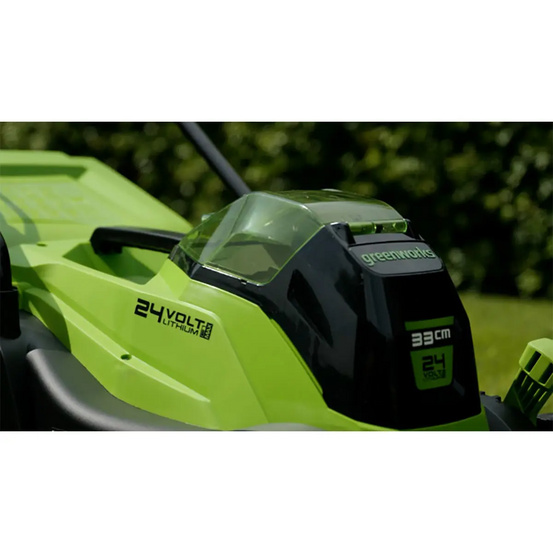 Аккумуляторная газонокосилка Greenworks GD24LM33 бесщеточная, 24V с АКБ 4 Ач + ЗУ 2А двойное