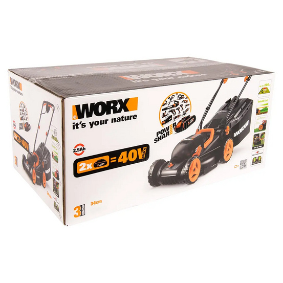 Газонокосилка аккумуляторная WORX WG779E.1 34см, 40V, 4Ач х2, ЗУ