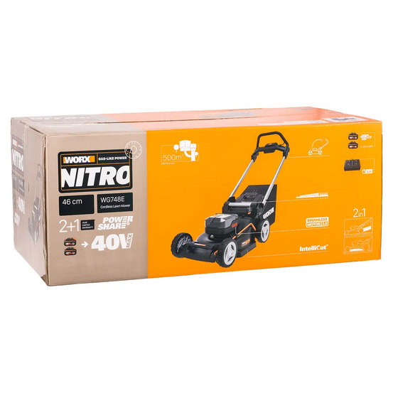 Газонокосилка аккумуляторная WORX WG748E 46 см, 40V, 4Ач х2, ЗУ
