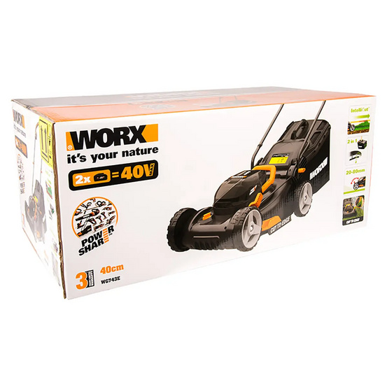 Газонокосилка аккумуляторная WORX WG743E 40см, 40V, 4Ач х2, ЗУ