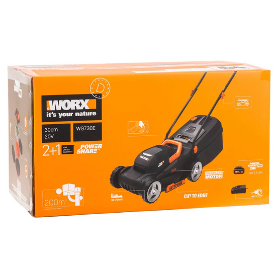 Аккумуляторная газонокосилка WORX WG730E 20V, 4Ач х 1, ЗУ