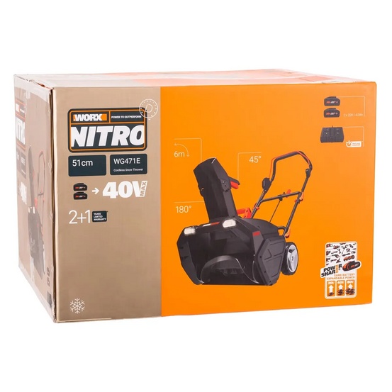Снегоуборщик аккумуляторный WORX WG471E, с АКБ 2х4Ач + ЗУ 2А двойное