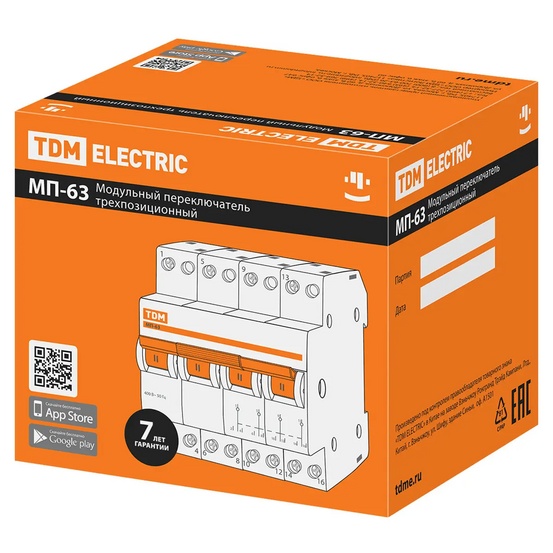Модульный переключатель трехпозиционный TDM МП-63 4P 63А  для трехфазной сети