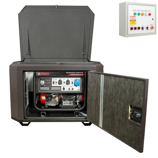 Генератор A-iPower A9000EAX в тихом зимнем кожухе 1200 RAL 8019 + блок автозапуска A-iPower 230В/400В 100А 8 ПИН