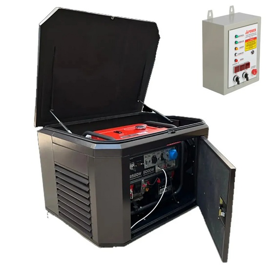 Генератор A-iPower A9000EAX в супертихом зимнем кожухе 1400SS RAL 8019 + блок автозапуска A-iPower 400 В, 25 А