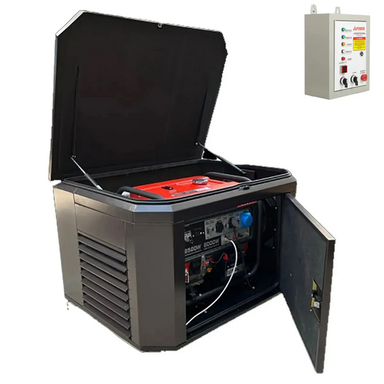 Генератор A-iPower A9000EAX в супертихом зимнем кожухе 1400SS RAL 8019 + блок автозапуска A-iPower 230 В, 50 А
