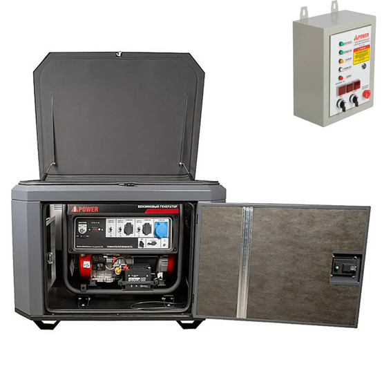 Генератор A-iPower A8000EAX в тихом зимнем кожухе 1200 RAL 7024 + блок автозапуска A-iPower 400 В, 25 А
