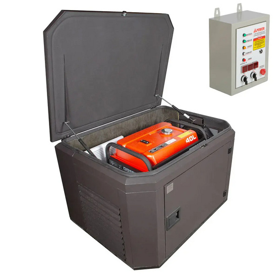 Генератор A-iPower A6000EAX в тихом зимнем кожухе 1200 RAL 8019 + блок автозапуска A-iPower 400 В, 25 А