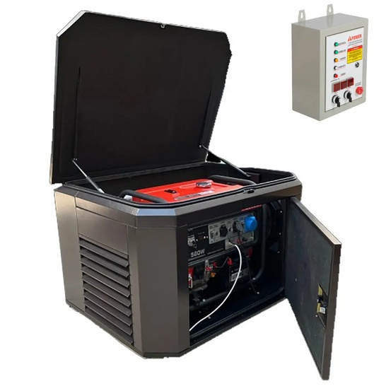 Генератор A-iPower A6000EAX в супертихом зимнем кожухе 1400SS RAL 8019 + блок автозапуска A-iPower 400 В, 25 А