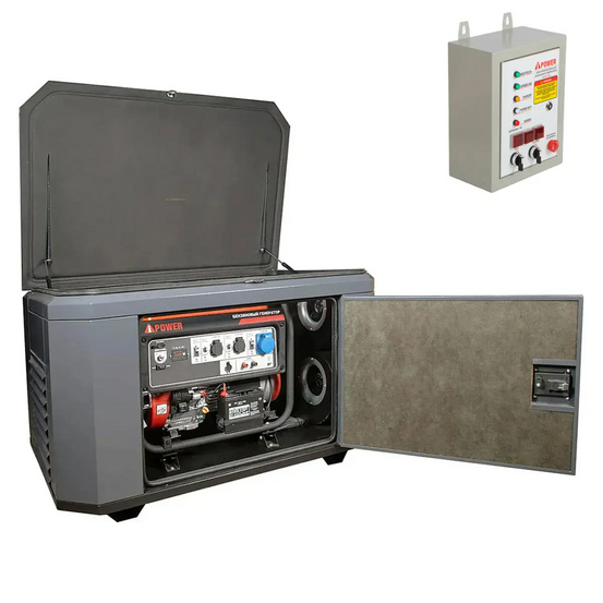 Генератор A-iPower A6000EAX в супертихом зимнем кожухе 1400SS RAL 7024 + блок автозапуска A-iPower 400 В, 25 А