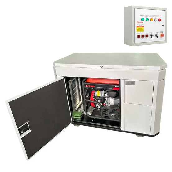Бензиновый генератор A-iPower A17000EAX в тихом зимнем кожухе 1600 RAL 7035 + блок автозапуска A-iPower 230В/400В 100А 8 ПИН