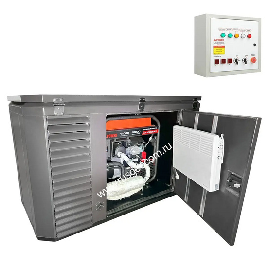 Бензиновый генератор A-iPower A17000EAX в супертихом зимнем кожухе 1700SS RAL 8019 + блок автозапуска A-iPower 230В/400В 100А 8 ПИН
