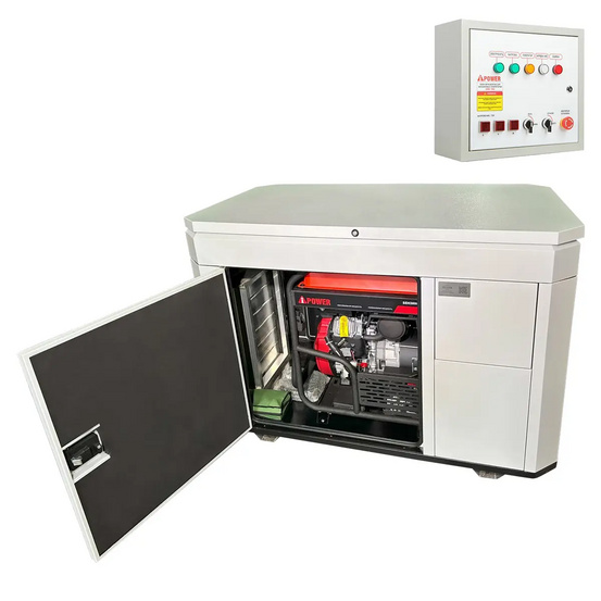 Генератор A-iPower A11000EAX в тихом зимнем кожухе 1600 RAL 7035 + блок автозапуска A-iPower 230В/400В 100А 8 ПИН