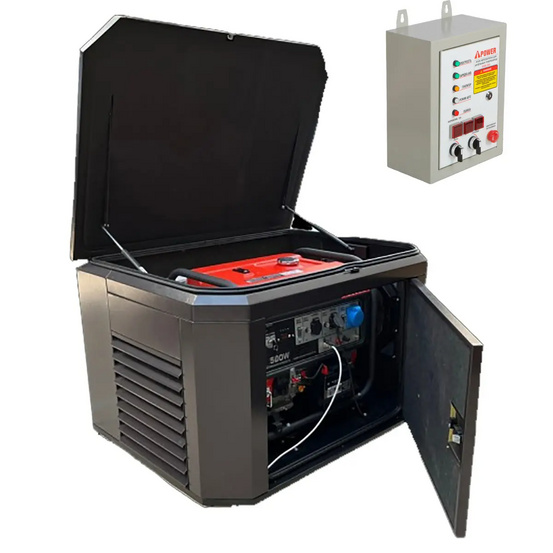 Генератор A-iPower A7000EAX в супертихом зимнем кожухе 1400SS RAL 8019 + блок автозапуска A-iPower 400 В, 25 А