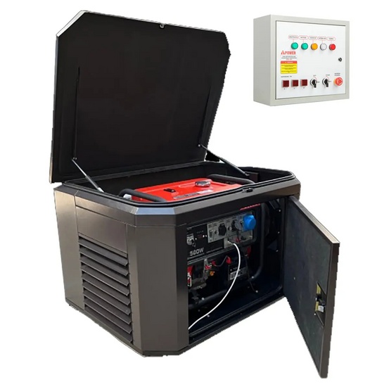 Генератор A-iPower A7000EAX в супертихом зимнем кожухе 1400SS RAL 8019 + блок автозапуска A-iPower 230В/400В 100А 8 ПИН