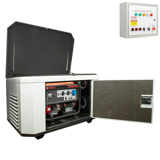 Генератор A-iPower A7000EAX в супертихом зимнем кожухе 1400SS RAL 7035 + блок автозапуска A-iPower 230В/400В 100А 8 ПИН