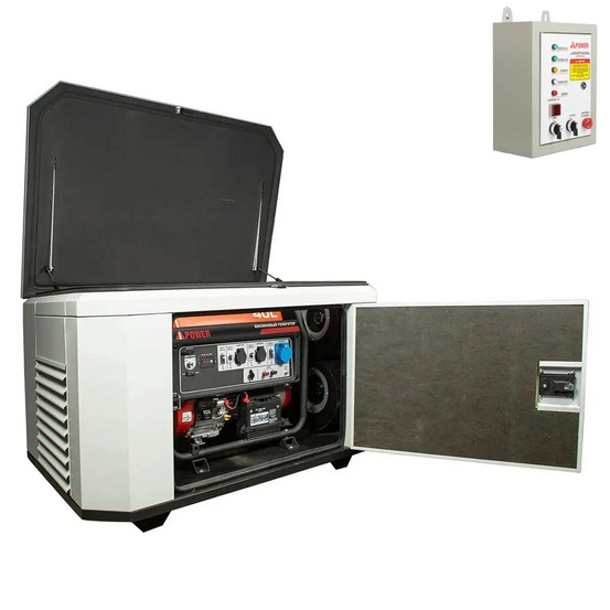 Генератор A-iPower A7000EAX в супертихом зимнем кожухе 1400SS RAL 7035 + блок автозапуска A-iPower 230 В, 50 А